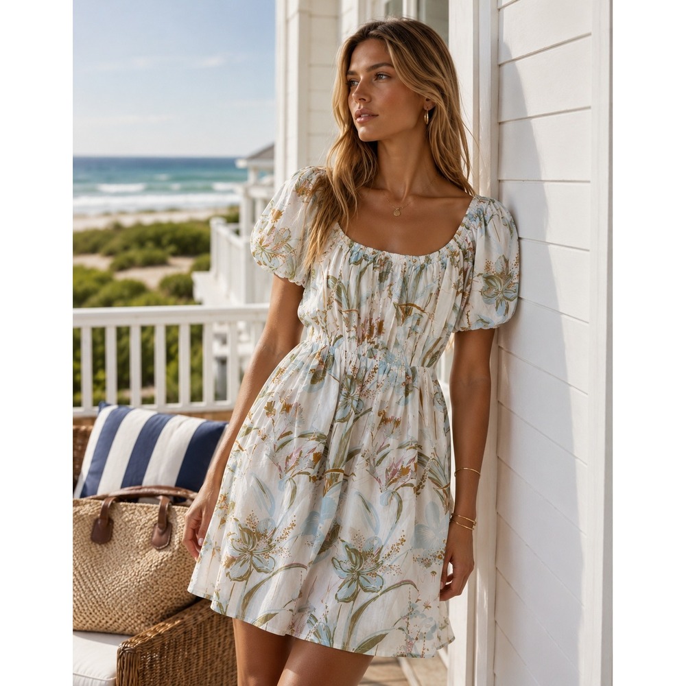 NWT Vineyard Vines Wild Floral Puff Sleeve Dress XXS Cotton Silk Smocked $235